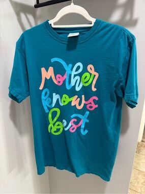 Women's Teal Short Sleeve Graphic Tee - 'Mother Knows Best'